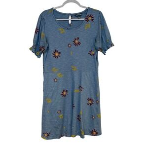 TOAD&CO Womens Blue Dress Large Floral Print Short Sleeve Casual Summer‎